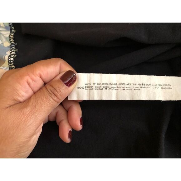 Zara Fashion black t-shirt with a colorful patterned scarf design SZ S - Picture 9 of 9